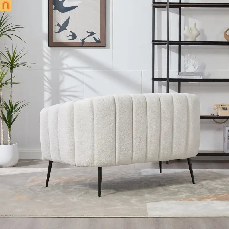 Loveseat Channel Tufted Chenille Ivory Metal Legs
