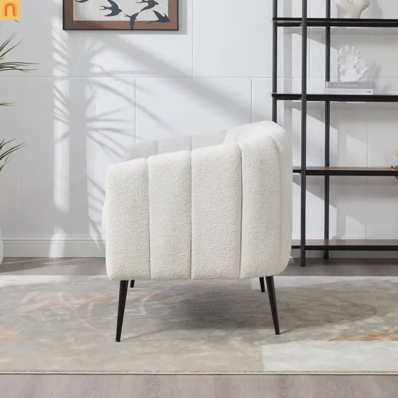 Loveseat Channel Tufted Chenille Ivory Metal Legs