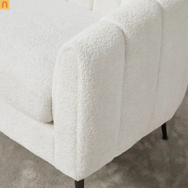 Loveseat Channel Tufted Chenille Ivory Metal Legs