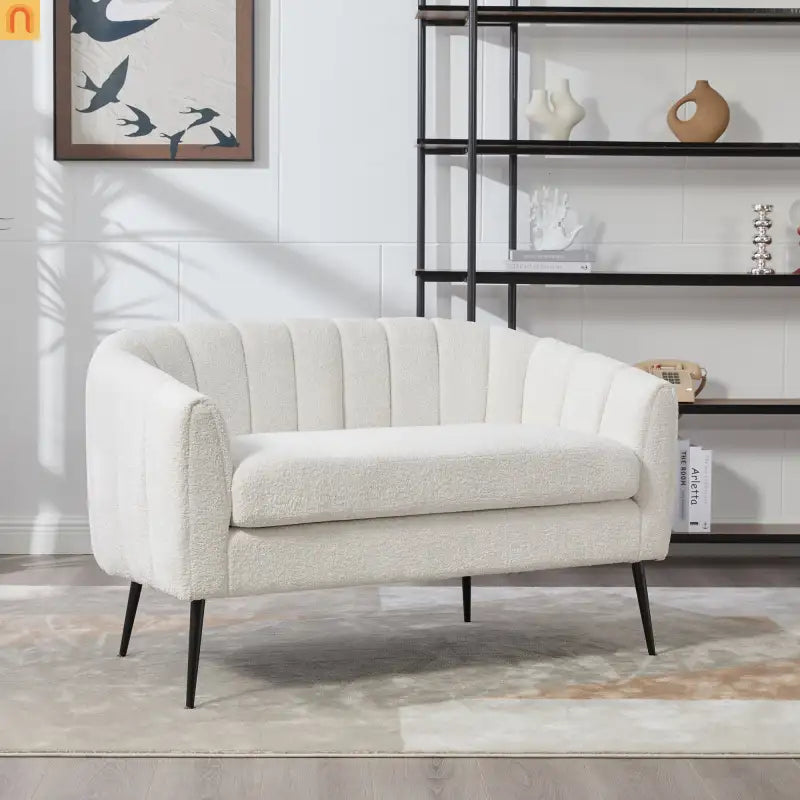 Loveseat Channel Tufted Chenille Ivory Metal Legs