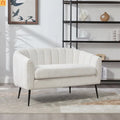 Loveseat Channel Tufted Chenille Ivory Metal Legs