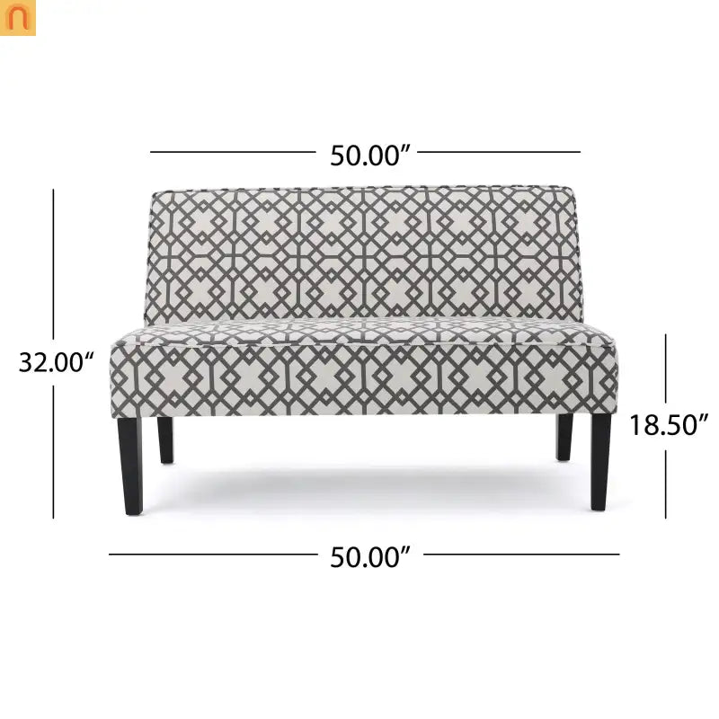 Loveseat Modern Geometric Fabric Gray Matte Black Legs 50in