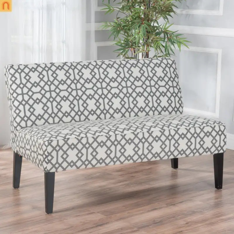 Loveseat Modern Geometric Fabric Gray Matte Black Legs 50in