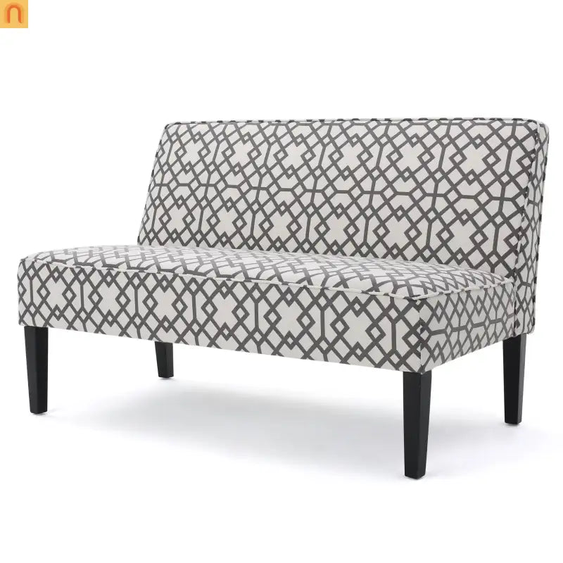 Loveseat Modern Geometric Fabric Gray Matte Black Legs 50in