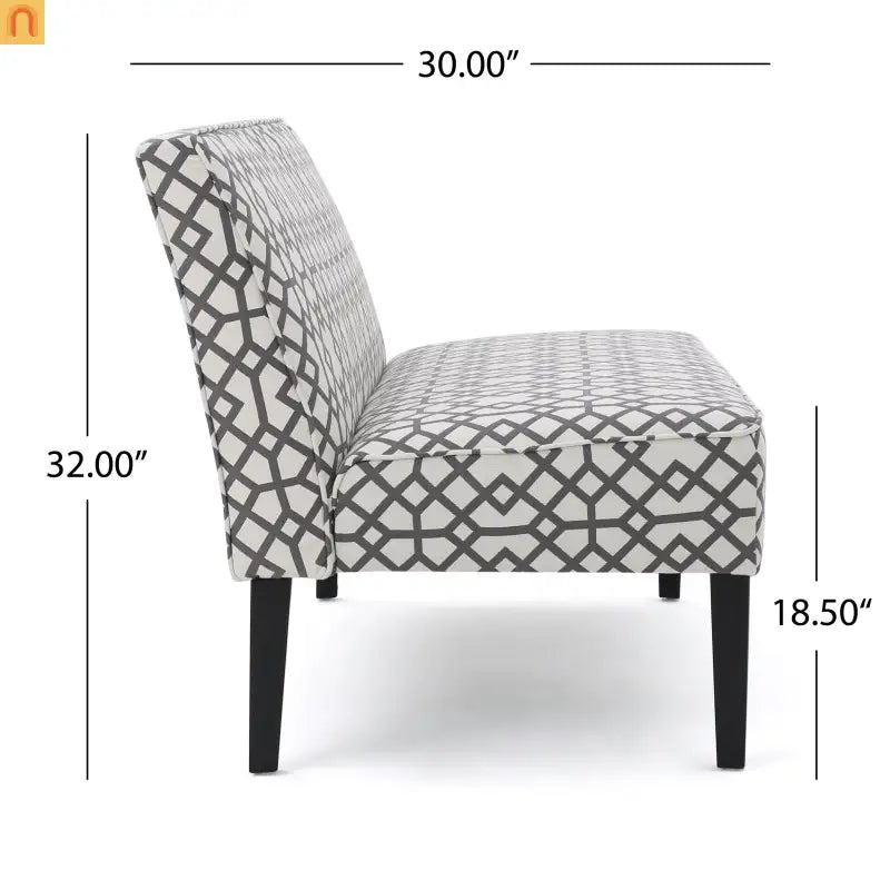 Loveseat Modern Geometric Fabric Gray Matte Black Legs 50in
