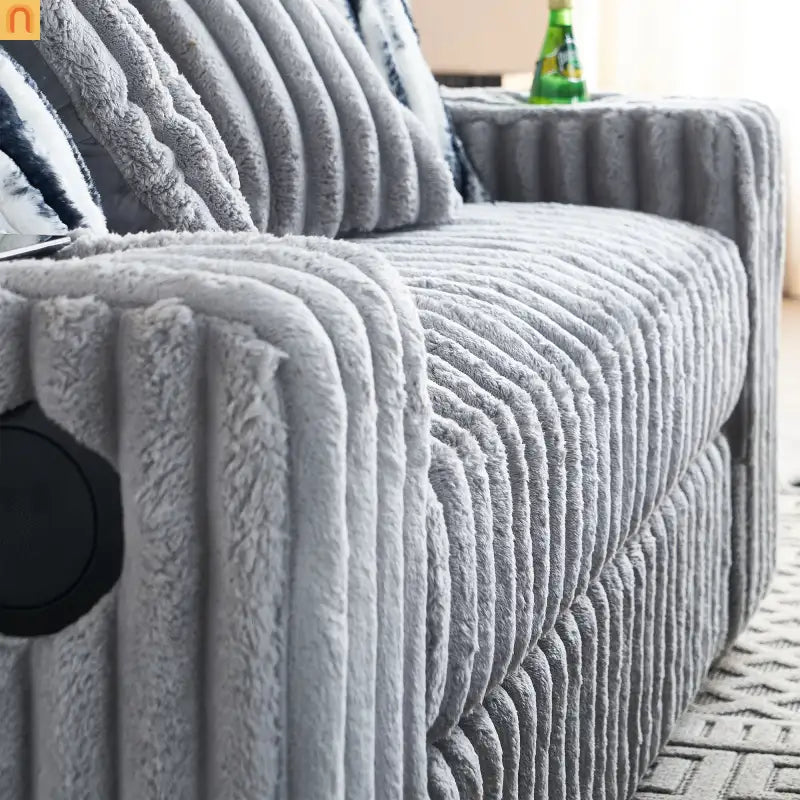 Loveseat Modern Fabric Light Gray with Ottoman Bluetooth 61.4in