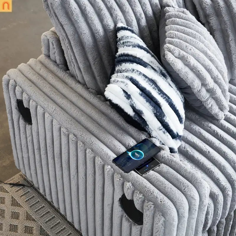 Loveseat Modern Fabric Light Gray with Ottoman Bluetooth 61.4in