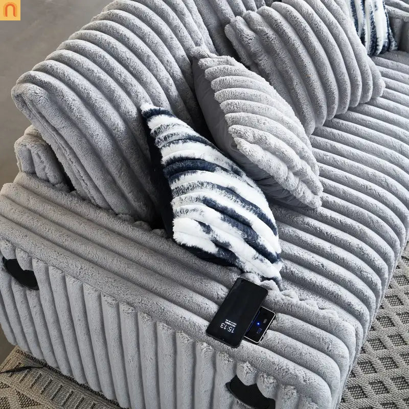 Loveseat Modern Fabric Light Gray with Ottoman Bluetooth 61.4in