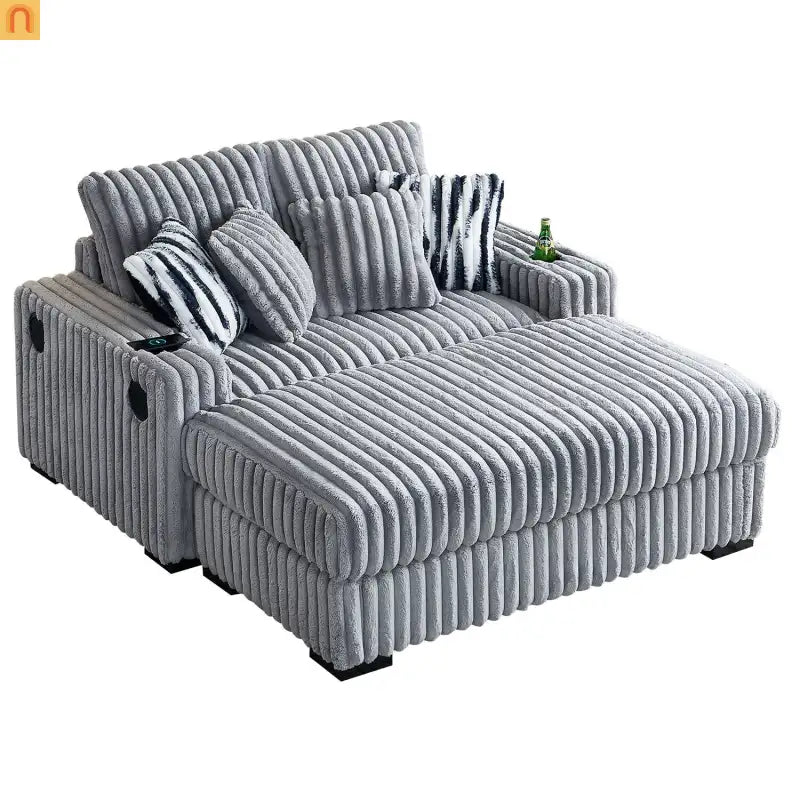 Loveseat Modern Fabric Light Gray with Ottoman Bluetooth 61.4in