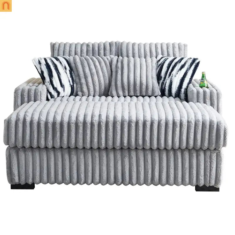 Loveseat Modern Fabric Light Gray with Ottoman Bluetooth 61.4in