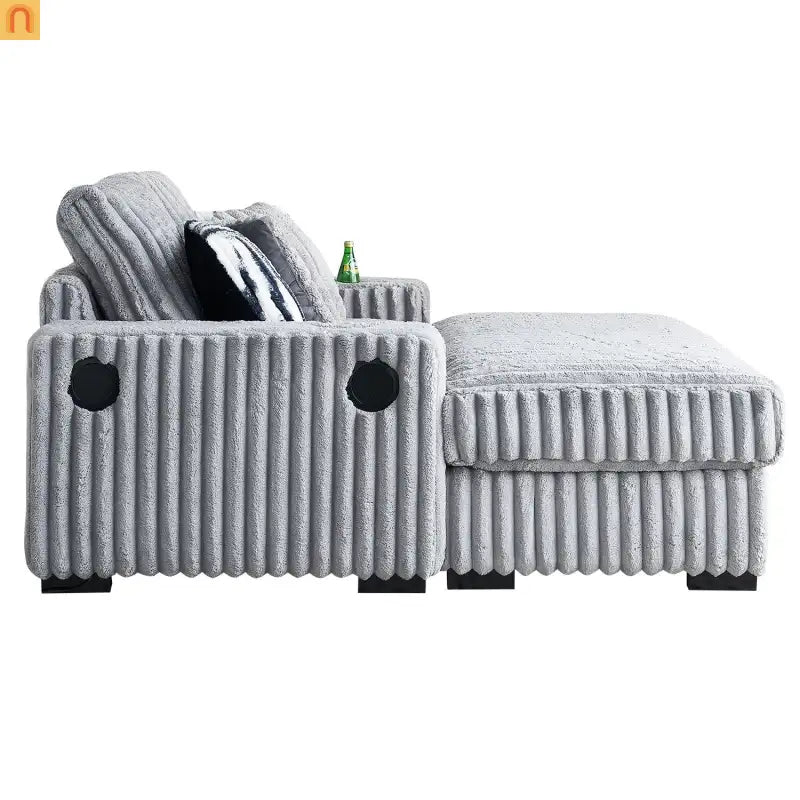 Loveseat Modern Fabric Light Gray with Ottoman Bluetooth 61.4in