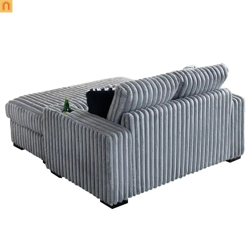 Loveseat Modern Fabric Light Gray with Ottoman Bluetooth 61.4in