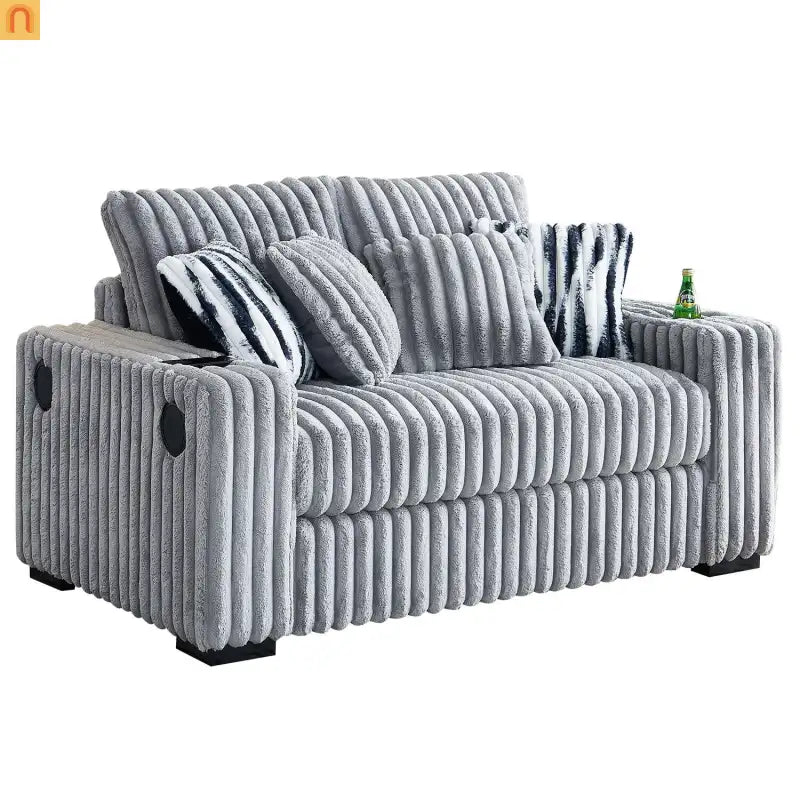 Loveseat Modern Fabric Light Gray with Ottoman Bluetooth 61.4in