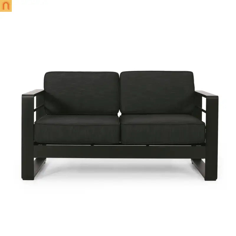 Outdoor Loveseat Aluminum Dark Gray Modern 57in