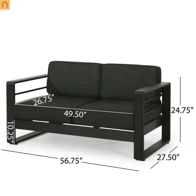 Outdoor Loveseat Aluminum Dark Gray Modern 57in