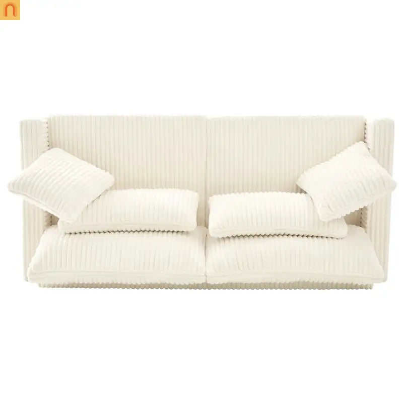 Loveseat Modern Square Arms Corduroy Beige 4 Pillows 80.31in