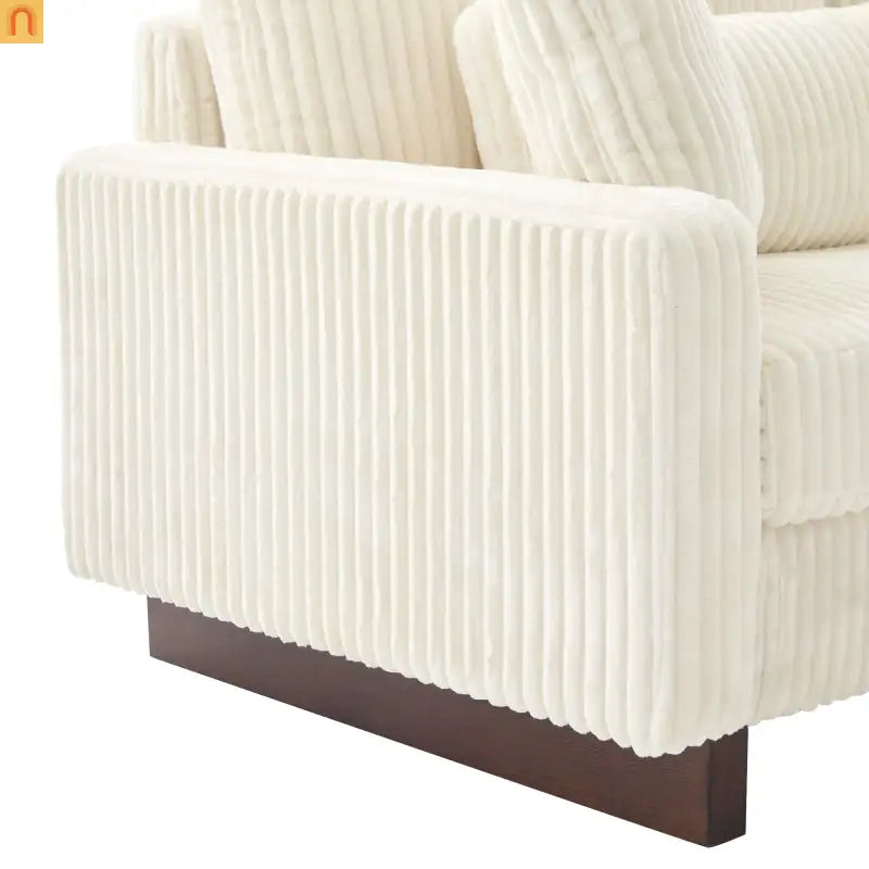 Loveseat Modern Square Arms Corduroy Beige 4 Pillows 80.31in