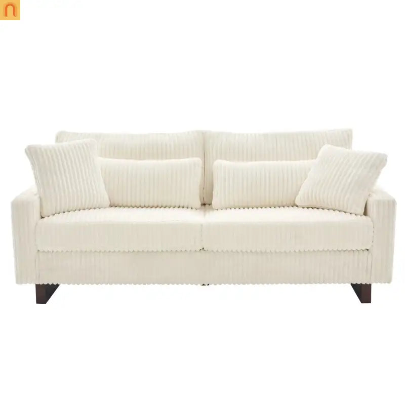 Loveseat Modern Square Arms Corduroy Beige 4 Pillows 80.31in