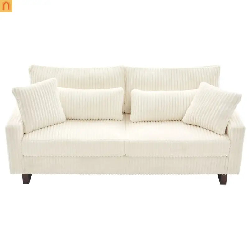 Loveseat Modern Square Arms Corduroy Beige 4 Pillows 80.31in