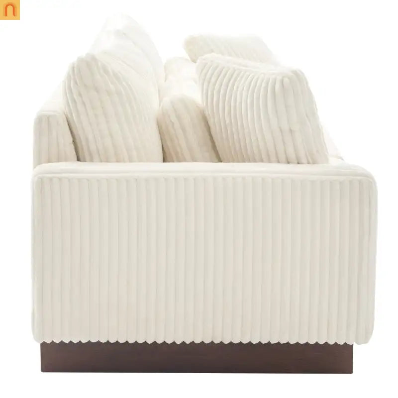 Loveseat Modern Square Arms Corduroy Beige 4 Pillows 80.31in