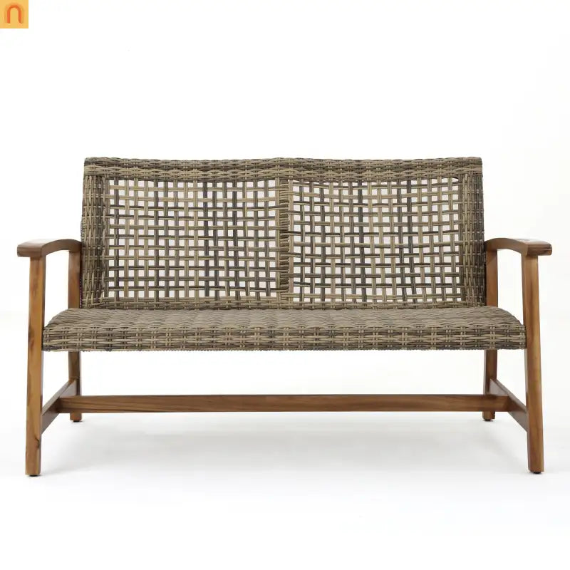 Outdoor Loveseat Acacia Wood Wicker Natural Gray 52in