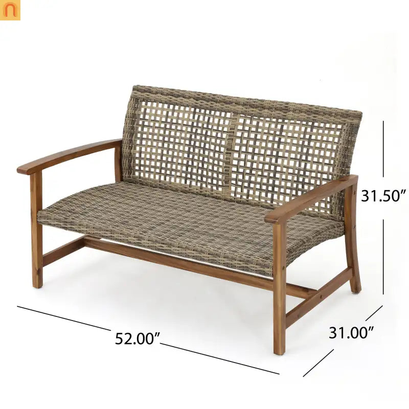 Outdoor Loveseat Acacia Wood Wicker Natural Gray 52in