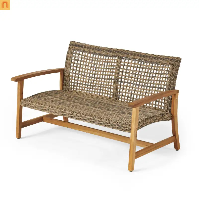 Outdoor Loveseat Acacia Wood Wicker Natural Gray 52in