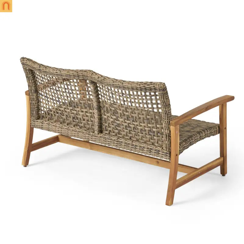 Outdoor Loveseat Acacia Wood Wicker Natural Gray 52in
