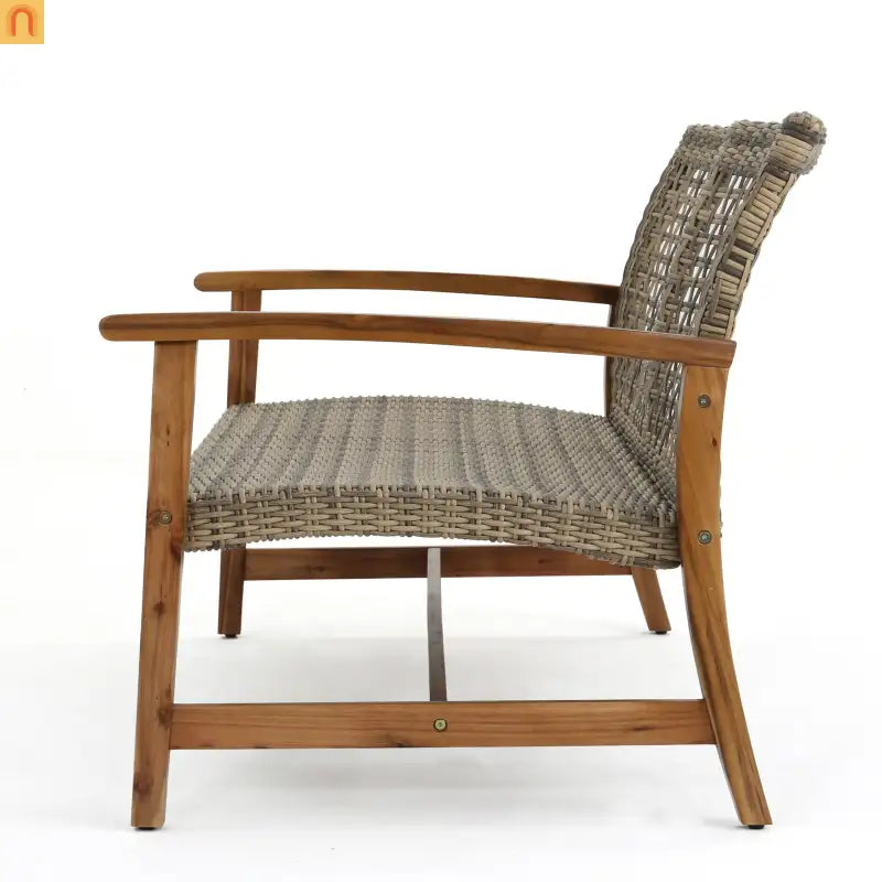 Outdoor Loveseat Acacia Wood Wicker Natural Gray 52in