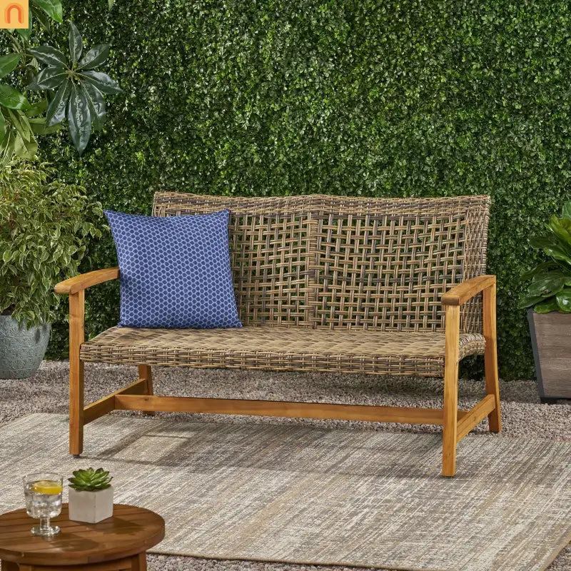 Outdoor Loveseat Acacia Wood Wicker Natural Gray 52in