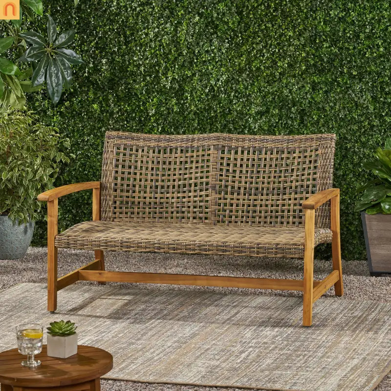 Outdoor Loveseat Acacia Wood Wicker Natural Gray 52in