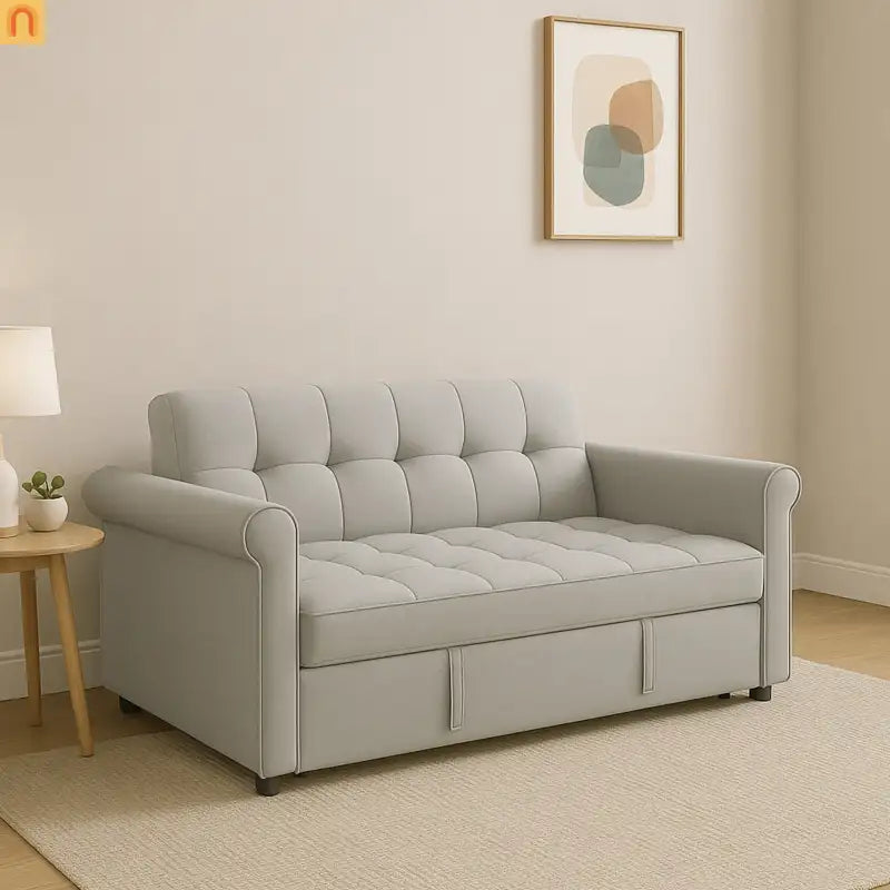 Loveseat Velvet Gray Sleeper 69" 7-Position Backrest