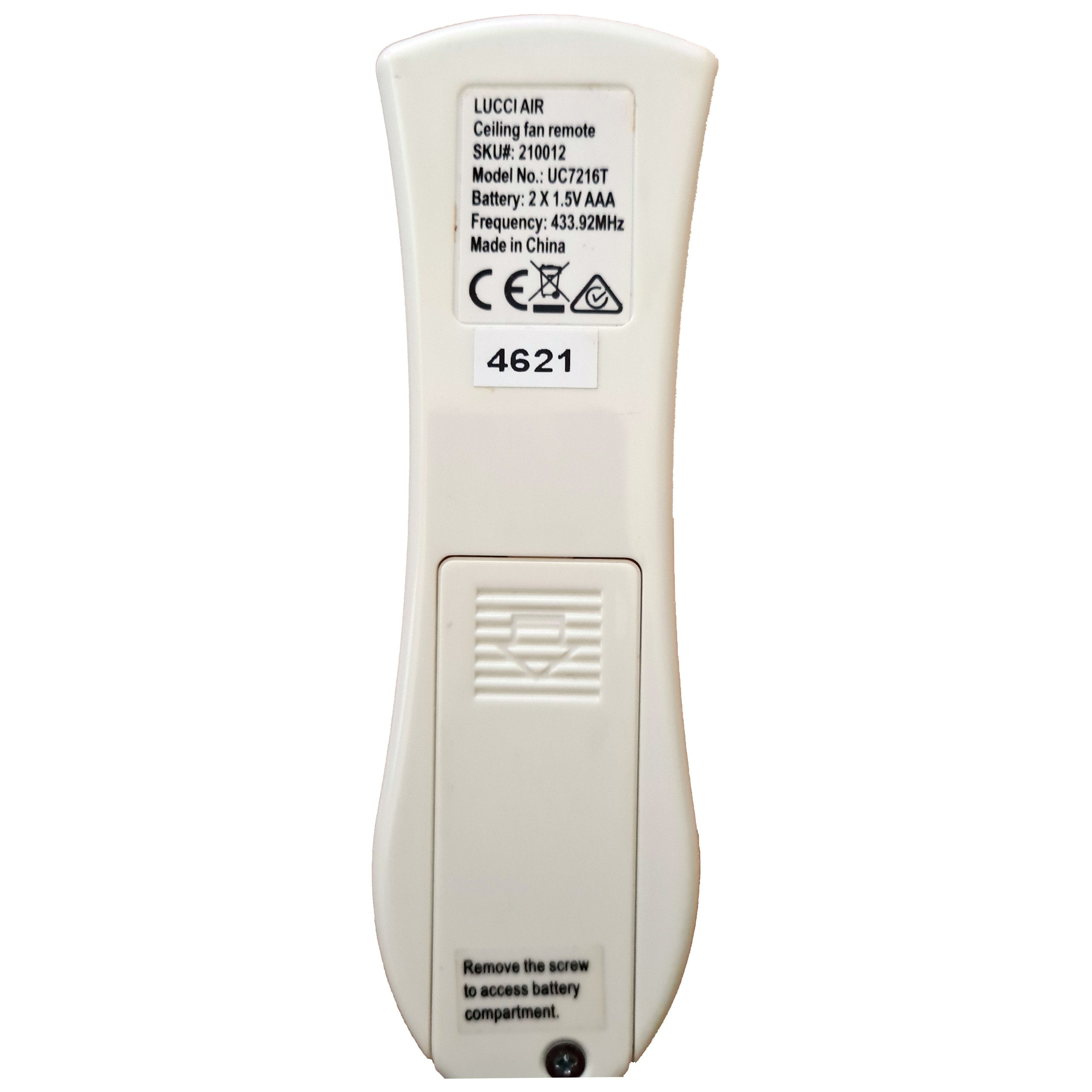 Substitute for Lucci 210012 UC7216T 433MHz Slimline Ceiling Fan Remote Control [63T-AC83T-KIT]