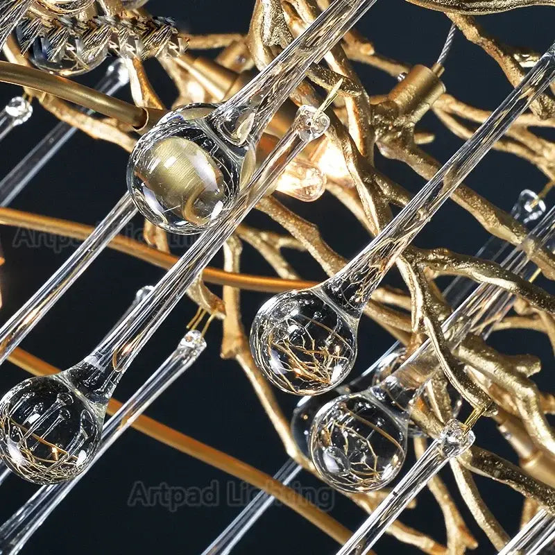 Luxe gold branch crystal led chandelier for living room