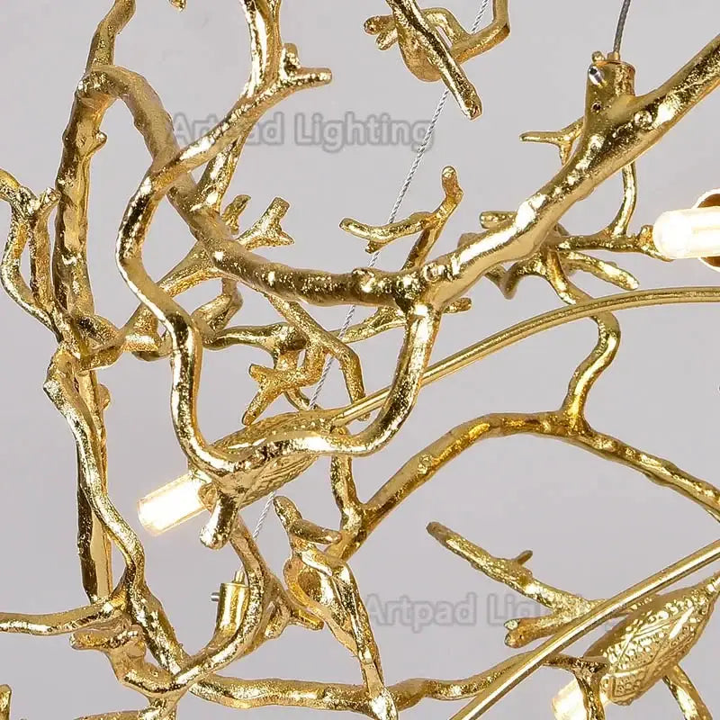 Luxe gold branch crystal led chandelier for living room