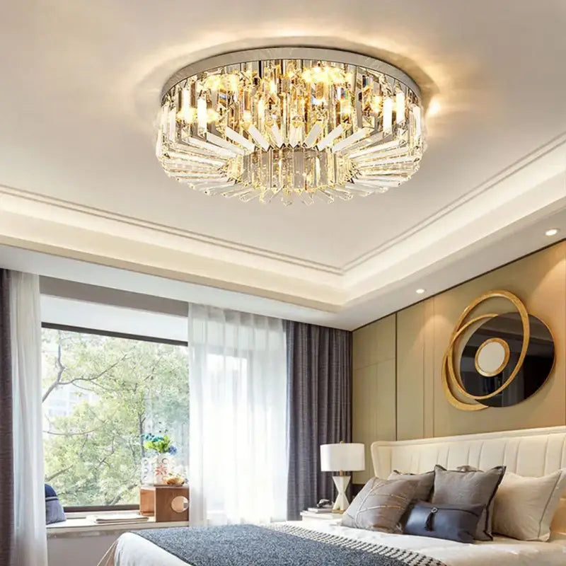 Luxury chrome crystal led ceiling lights for living room