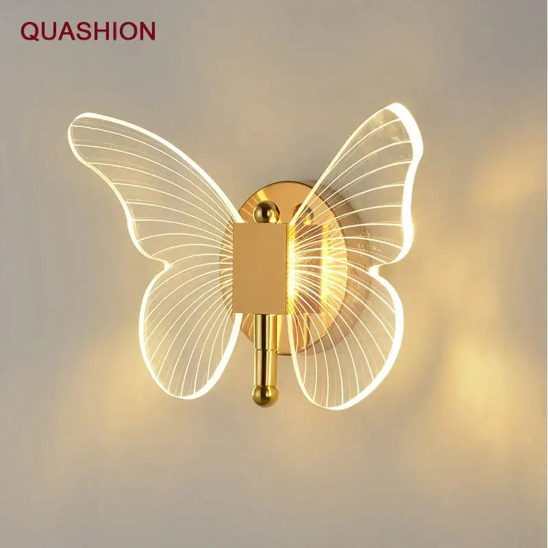 Luxury gold butterfly copper wall lamp bedroom led sconce