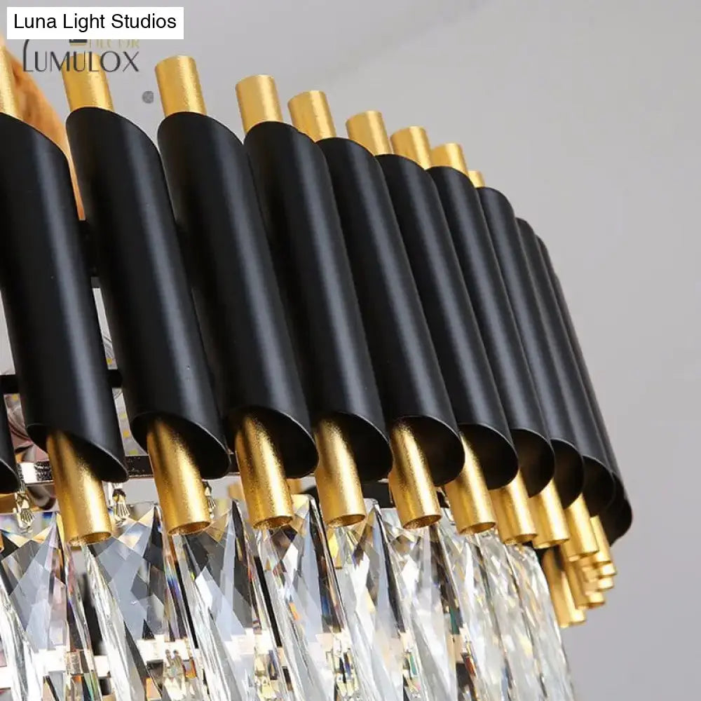 Luxury k9 crystal tiered chandelier black & gold dining room light