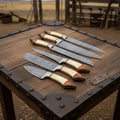 6-Piece Damascus Kitchen Knife Set — White Bone and Red Wood Handles