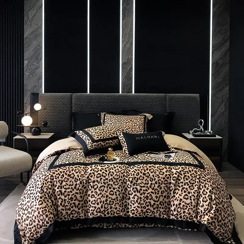 Luxury leopard print lyocell cotton bedding set bedroom satin finish