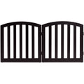 24 Inch 2 Panel Configurable Folding Free Standing Wooden Pet Safety Fence with Arched Top-Brown