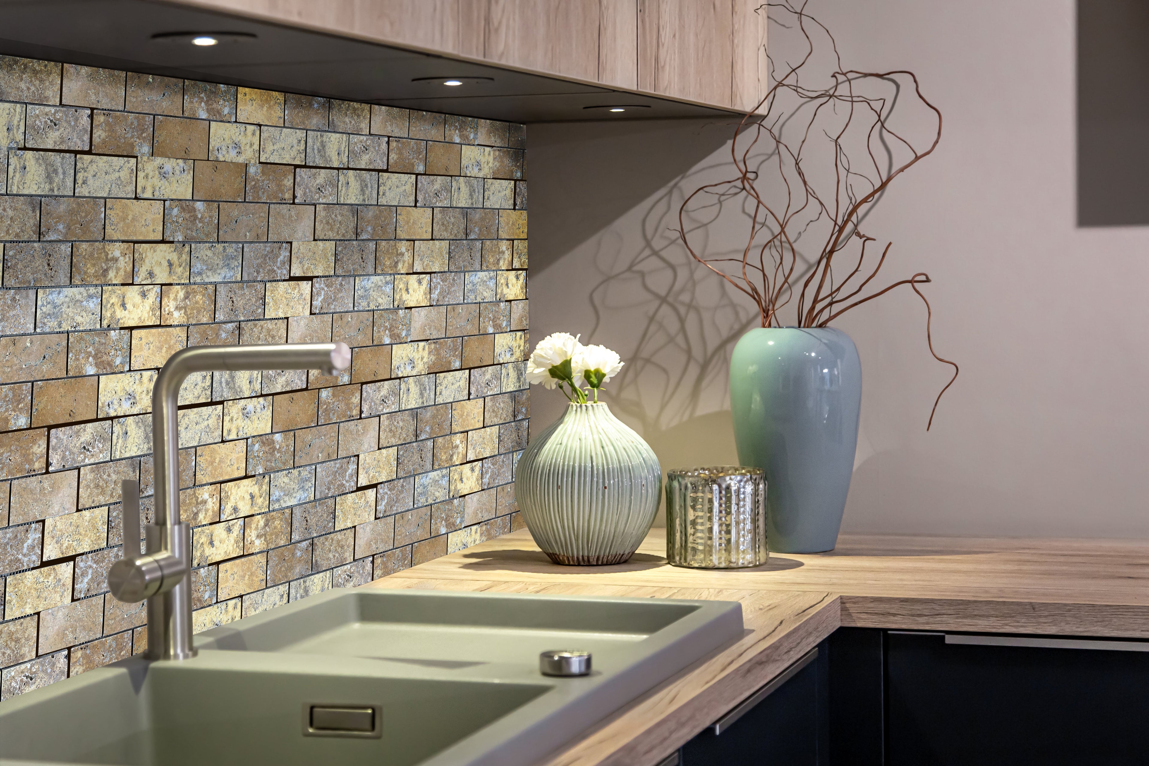Scabos Travertine Golden 2x4 Brick Honed Mosaic Tile 12x12 Mesh