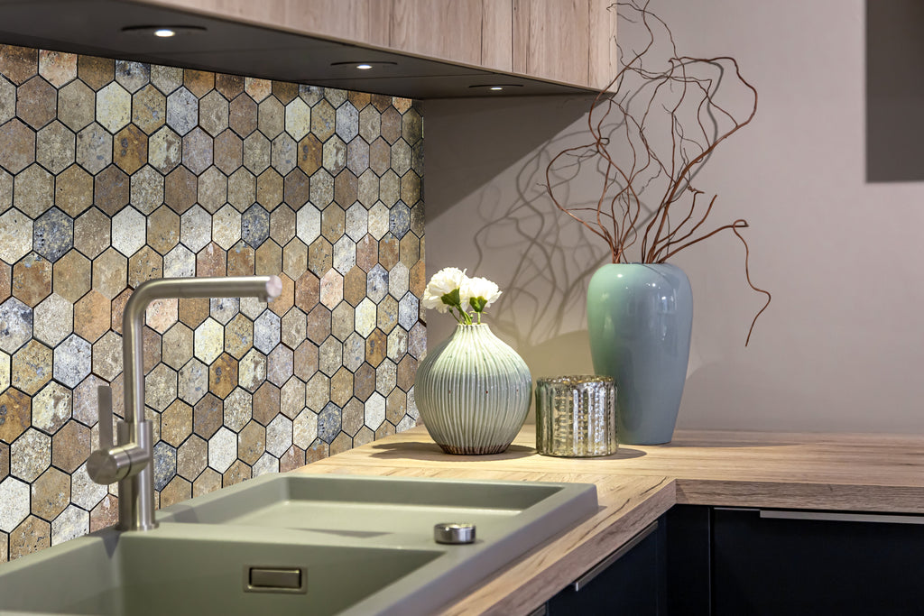 Scabos Travertine 2 Inch Hexagon Mosaic Tile 12x12 Mesh Backing