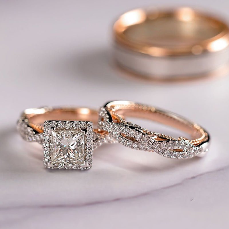 MAC175 Rose Gold Sparkling Zircon Luxury Engagement Ring