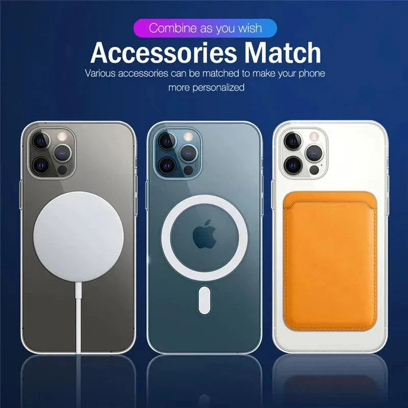 MagSafe Compatible Magnetic Clear Case for iPhone 16/15/14/13/12/11 Pro Max Plus - Wireless Charging Ready
