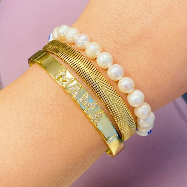 Mama Open Bangle Gold Plated Adjustable Engraved Bracelet
