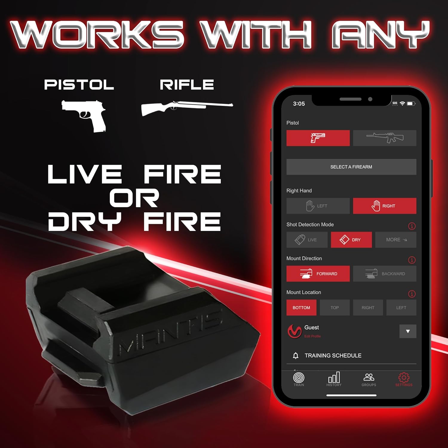 Mantis X3 | Dry Fire Training System for Any Pistol or Rifle | Improve Accuracy & Save Ammo