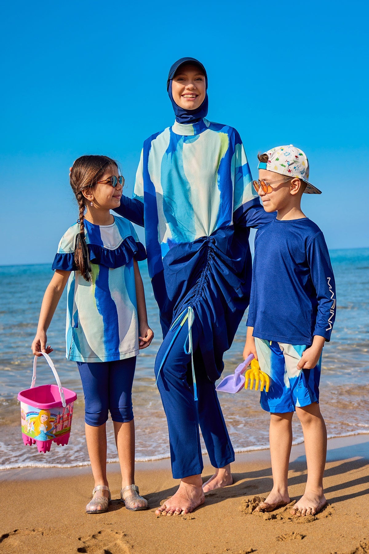 Marina UPF50+ Girls Modest Swimwear for Girls - Blue/Navy Blue - C2501