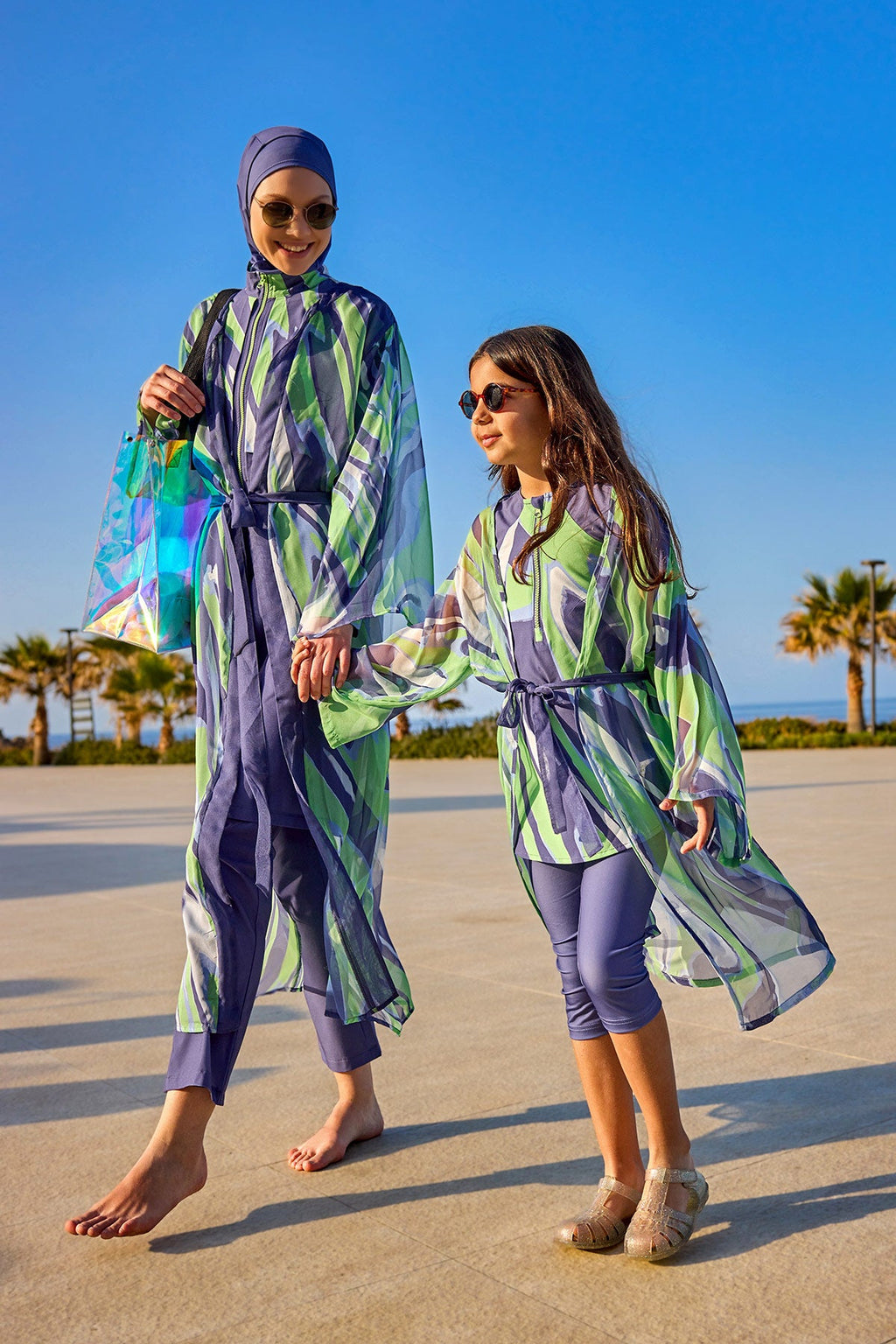 Marina UPF50+ Girls Modest Swimwear - Green/Navy Blue - C2503