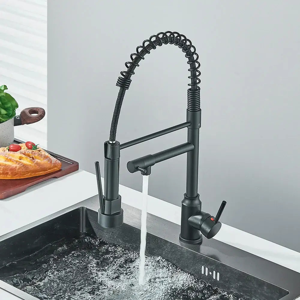 DecorBites™ Brass Kitchen Sink Faucet Pull Down Mixer Tap with Dual Spout Rotation